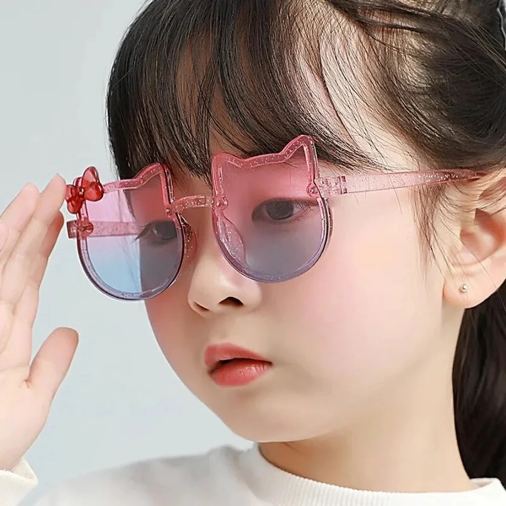 Children Summer Sunglasses Cat Bow with Case in Pink and Blue